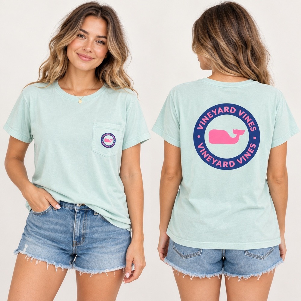 Vineyard Vines Womens Small Mint Green Short Sleeve Whale Logo Pocket T-Shirt